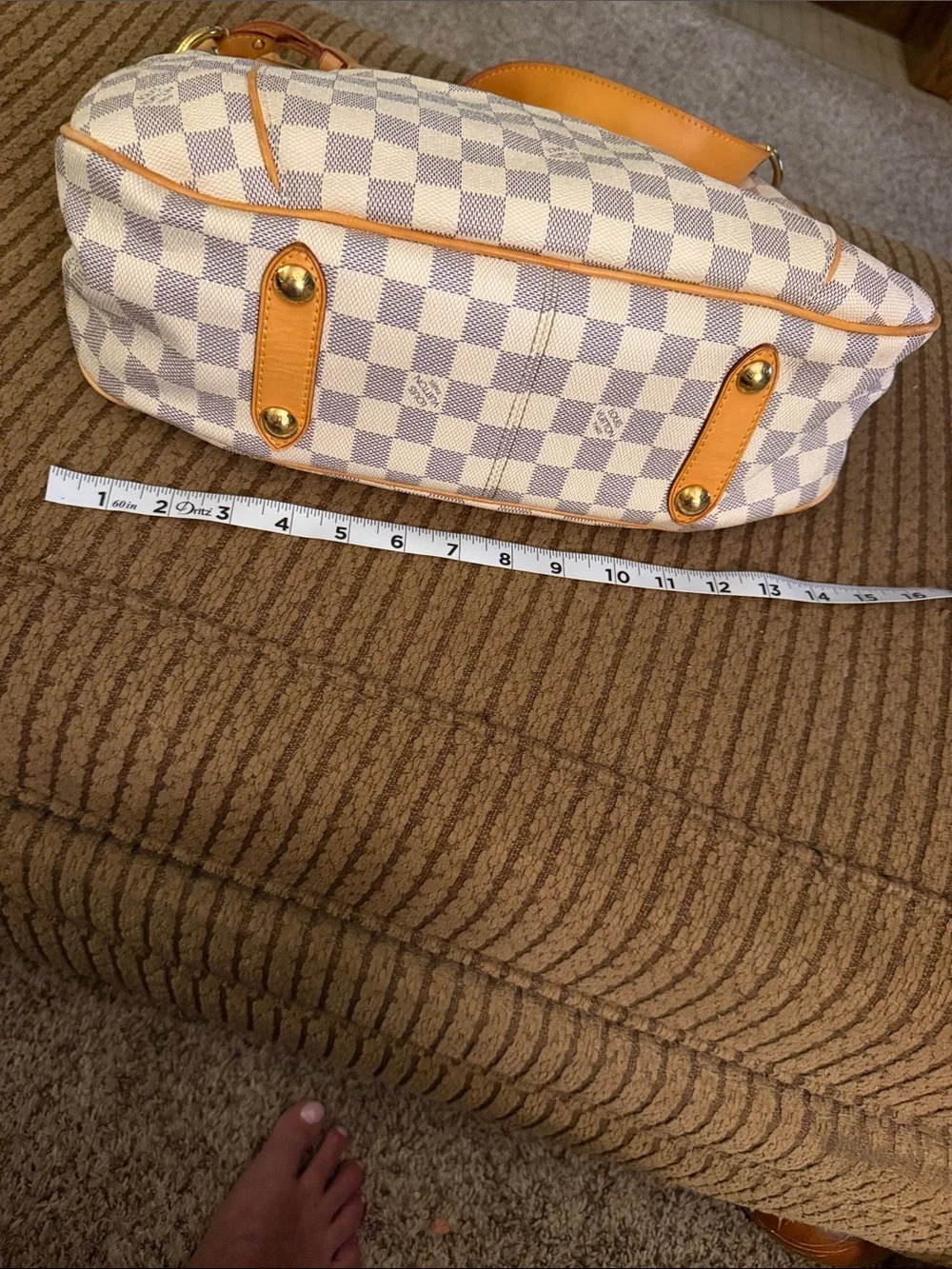 Louis Vuitton Damier Azur Galaria Canvas Shoulder Bag in White and Tan Leather
